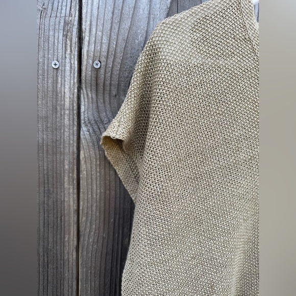 Eileen Fisher Organic Linen Delave V-Neck Knit Top Khaki Tan petite small - Picture 8 of 16